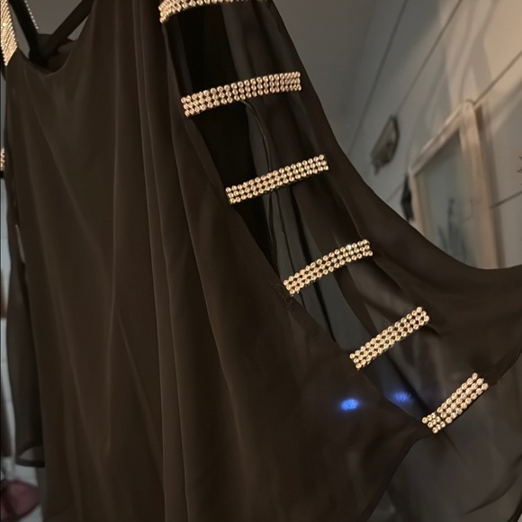 MSK Ladies Black & Crystal Asymmetrical Embellished Blouse Chiffon Lined - Picture 5 of 7